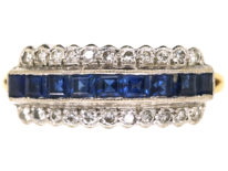18ct Gold & Platinum, Diamond & Sapphire Three Row Ring
