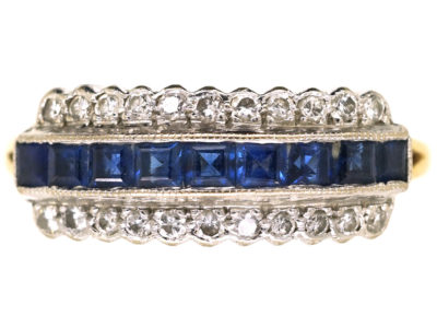 18ct Gold & Platinum, Diamond & Sapphire Three Row Ring
