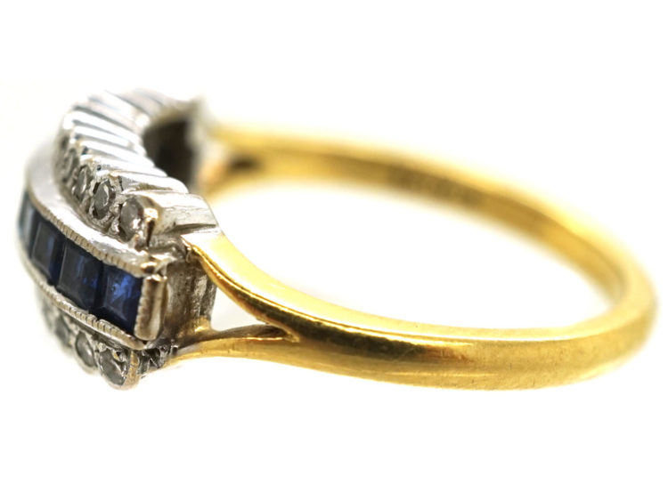 18ct Gold & Platinum, Diamond & Sapphire Three Row Ring