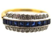 18ct Gold & Platinum, Diamond & Sapphire Three Row Ring