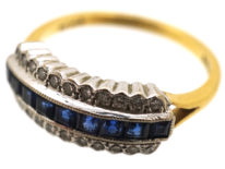 18ct Gold & Platinum, Diamond & Sapphire Three Row Ring
