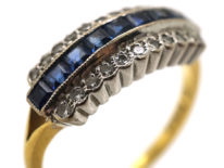 18ct Gold & Platinum, Diamond & Sapphire Three Row Ring