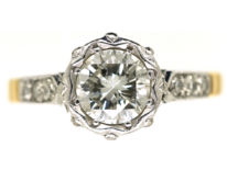 Art Deco Solitaire Diamond Ring With Diamond Set Shoulders