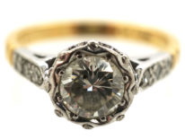 Art Deco Solitaire Diamond Ring With Diamond Set Shoulders