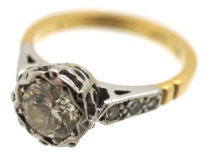 Art Deco Solitaire Diamond Ring With Diamond Set Shoulders