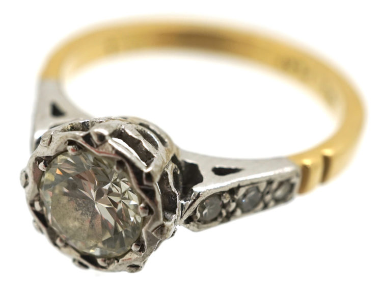 Art Deco Solitaire Diamond Ring With Diamond Set Shoulders