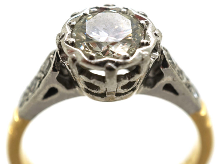 Art Deco Solitaire Diamond Ring With Diamond Set Shoulders