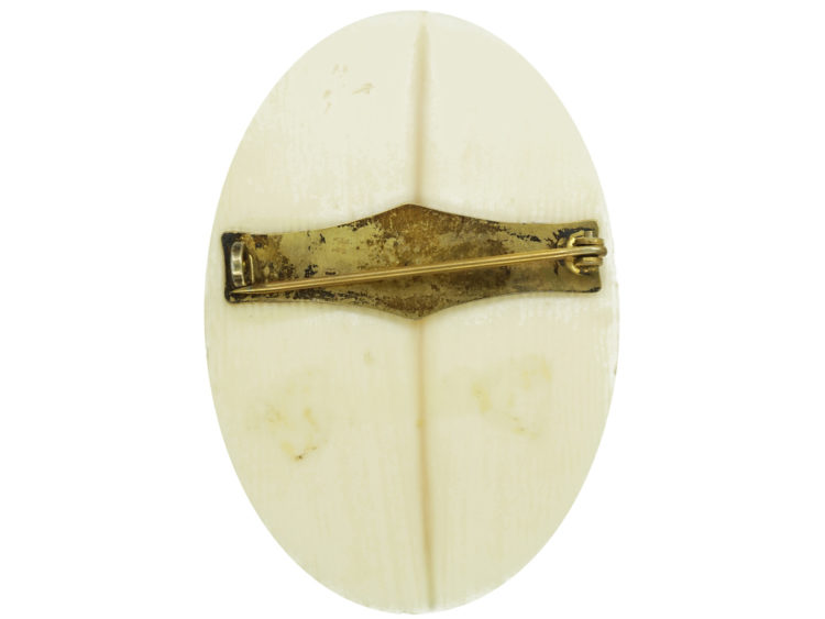 Victorian Carved Ivory Brooch of a Young Girl