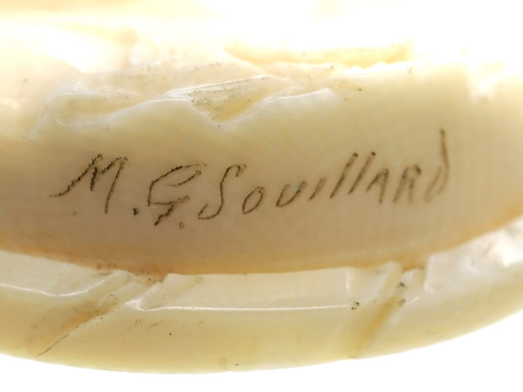 Victorian Carved Ivory Brooch of a Young Girl