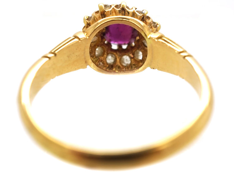 Edwardian 18ct Gold, Ruby & Diamond Cluster Ring