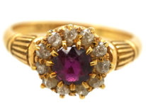 Edwardian 18ct Gold, Ruby & Diamond Cluster Ring