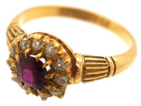 Edwardian 18ct Gold, Ruby & Diamond Cluster Ring