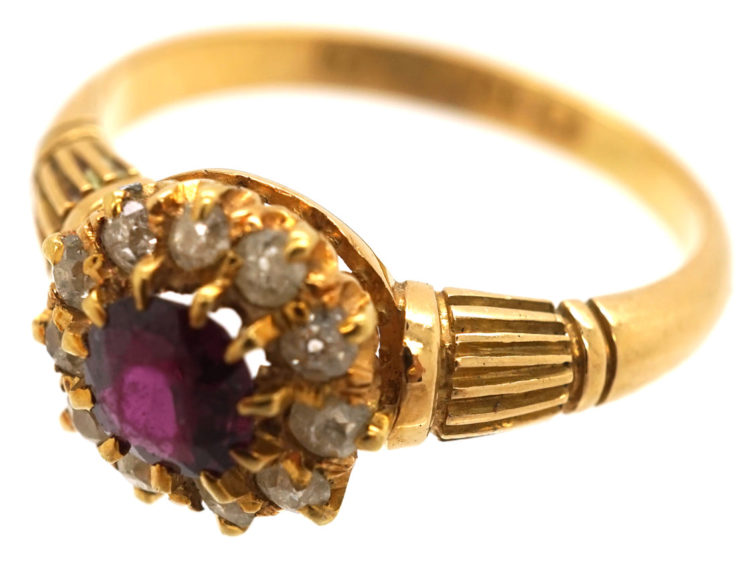 Edwardian 18ct Gold, Ruby & Diamond Cluster Ring