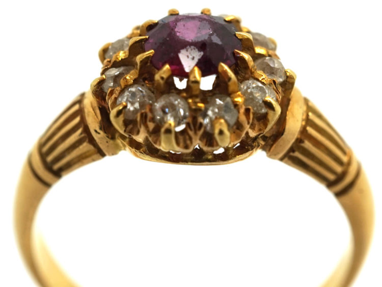 Edwardian 18ct Gold, Ruby & Diamond Cluster Ring