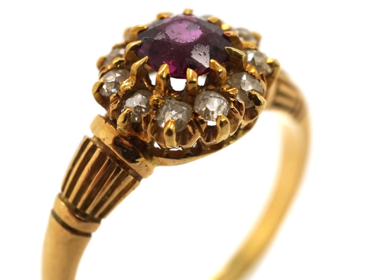 Edwardian 18ct Gold, Ruby & Diamond Cluster Ring