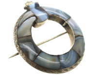 Victorian Scottish Silver & Grey Agate Garter Brooch