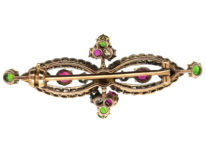 Edwardian 15ct Gold, Green Garnet, Ruby, Pearl & Diamond Suffragette Brooch