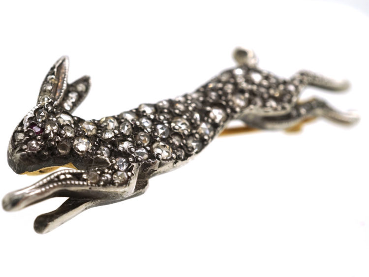 Diamond Set Running Hare Brooch
