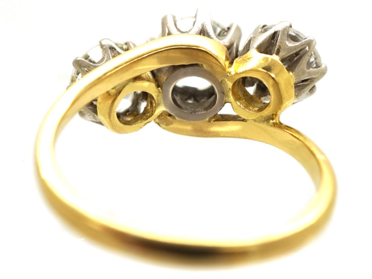 18ct Gold, Three Stone Diamond Crossover Ring