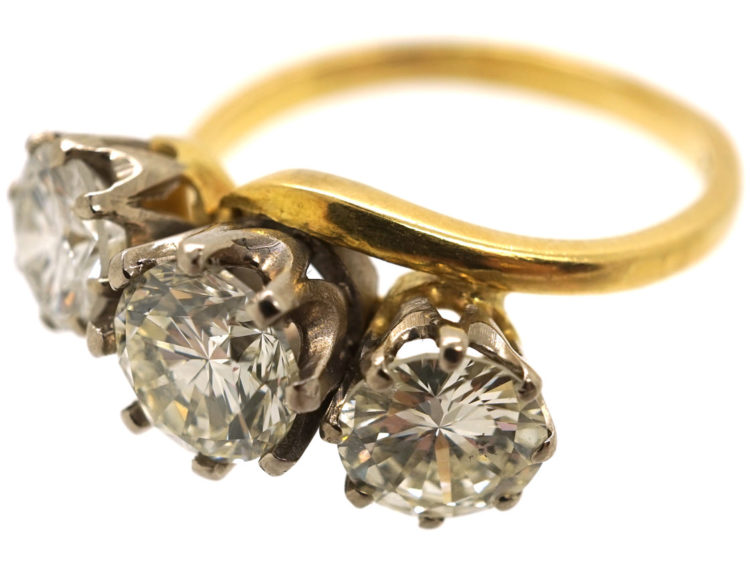 18ct Gold, Three Stone Diamond Crossover Ring