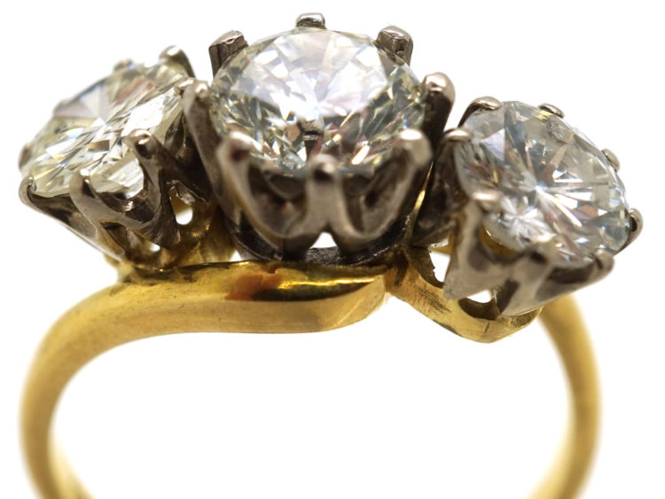 18ct Gold, Three Stone Diamond Crossover Ring