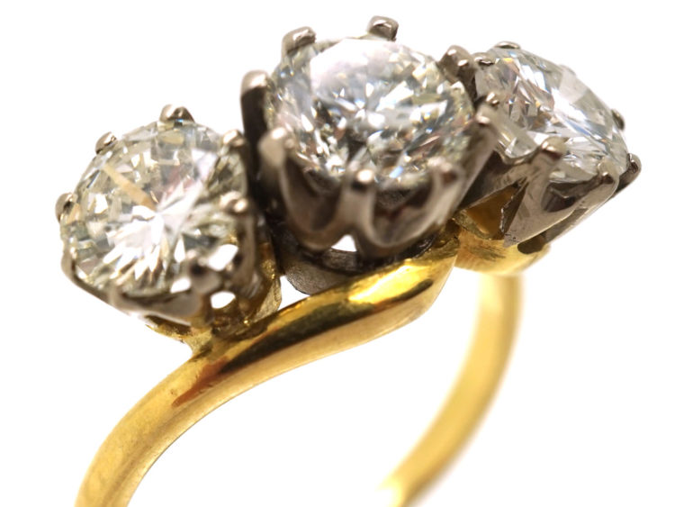18ct Gold, Three Stone Diamond Crossover Ring