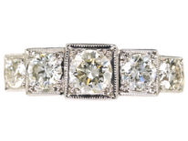 Art Deco Style 18ct Gold & Platinum Step Cut Design, Five Stone Diamond Ring