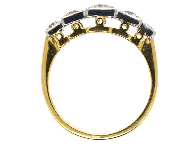 Art Deco Style 18ct Gold & Platinum Step Cut Design, Five Stone Diamond Ring