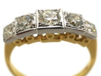 Art Deco Style 18ct Gold & Platinum Step Cut Design, Five Stone Diamond Ring
