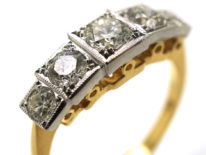 Art Deco Style 18ct Gold & Platinum Step Cut Design, Five Stone Diamond Ring