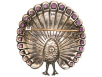 Edwardian Silver & Coloured Paste Peacock Brooch