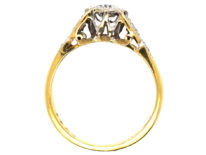 Art Deco Diamond Solitaire Ring with Diamond Set Leaf Shoulders