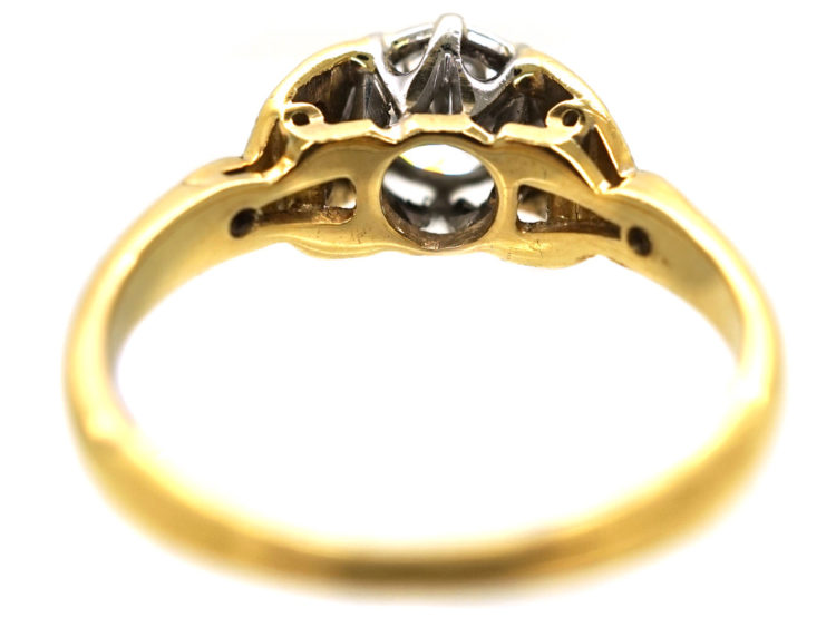 Art Deco Diamond Solitaire Ring with Diamond Set Leaf Shoulders
