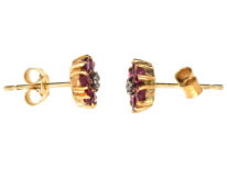 18ct Gold, Ruby & Diamond Cluster Earrings