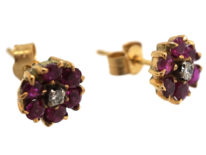 18ct Gold, Ruby & Diamond Cluster Earrings