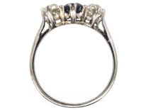 Art Deco 18ct White Gold, Diamond & Sapphire Three Stone Ring