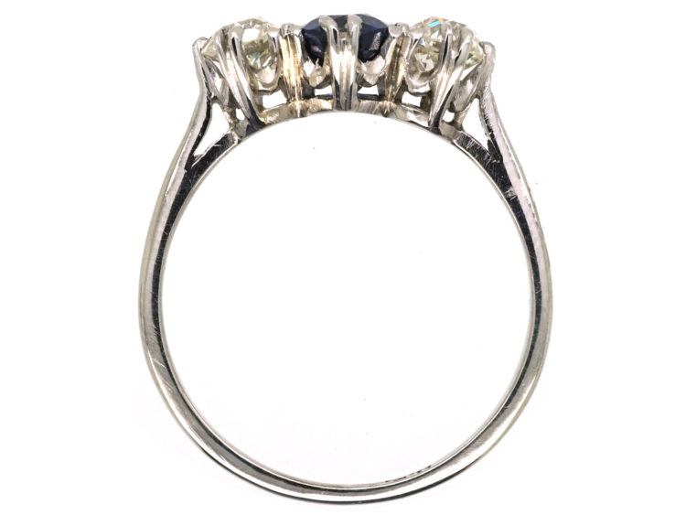 Art Deco 18ct White Gold, Diamond & Sapphire Three Stone Ring