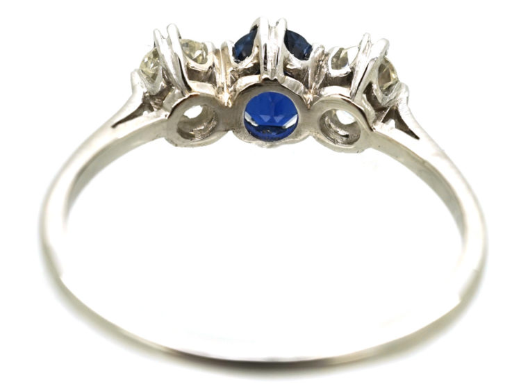 Art Deco 18ct White Gold, Diamond & Sapphire Three Stone Ring