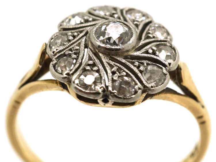 Edwardian 18ct Gold & Platinum Diamond Swirly Cluster Ring