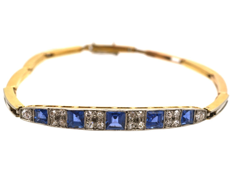 Art Deco 18ct Gold & Platinum, Sapphire & Diamond Bracelet