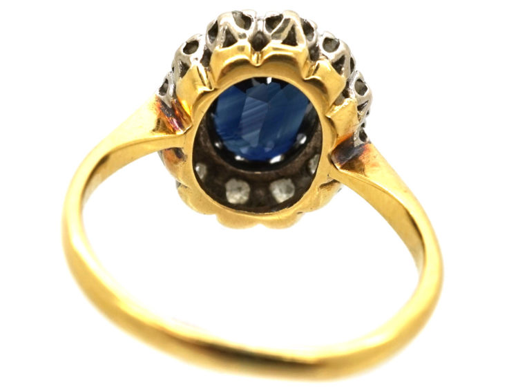 18ct Gold Sapphire & Diamond Oval Cluster Ring