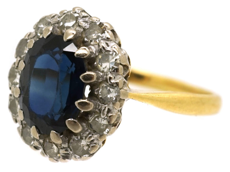 18ct Gold Sapphire & Diamond Oval Cluster Ring