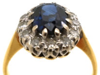 18ct Gold Sapphire & Diamond Oval Cluster Ring