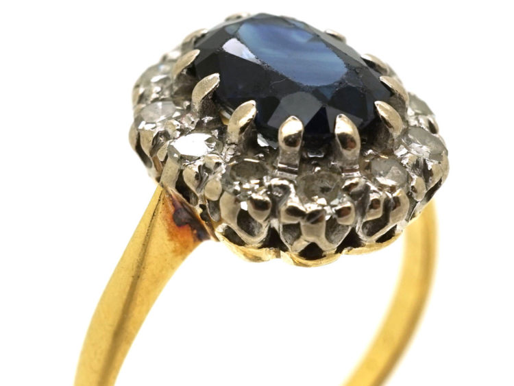 18ct Gold Sapphire & Diamond Oval Cluster Ring