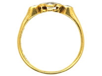 Art Deco 18ct Gold & Platinum, Diamond Cluster Ring With Diamond Set Shoulders