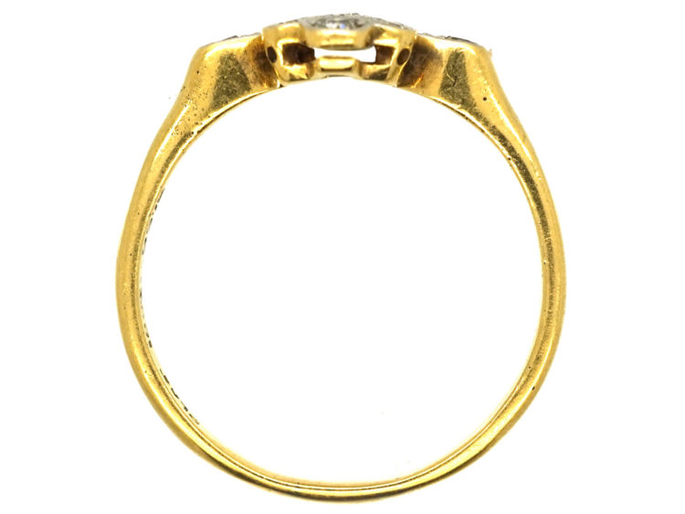 Art Deco 18ct Gold & Platinum, Diamond Cluster Ring With Diamond Set Shoulders