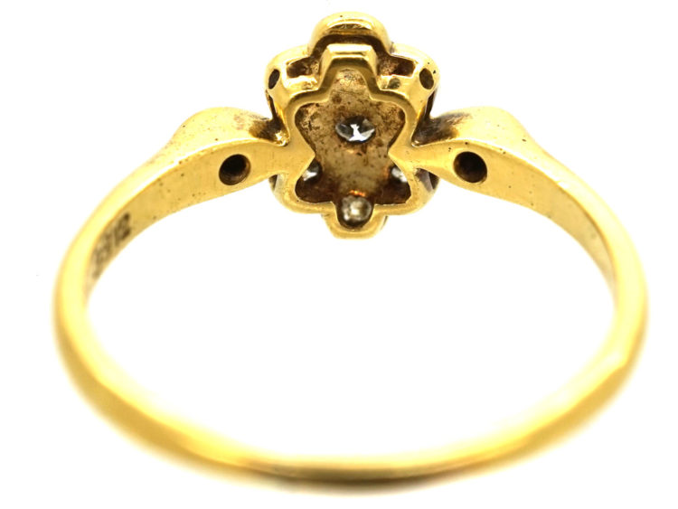 Art Deco 18ct Gold & Platinum, Diamond Cluster Ring With Diamond Set Shoulders