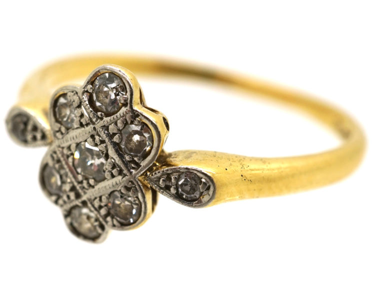 Art Deco 18ct Gold & Platinum, Diamond Cluster Ring With Diamond Set Shoulders