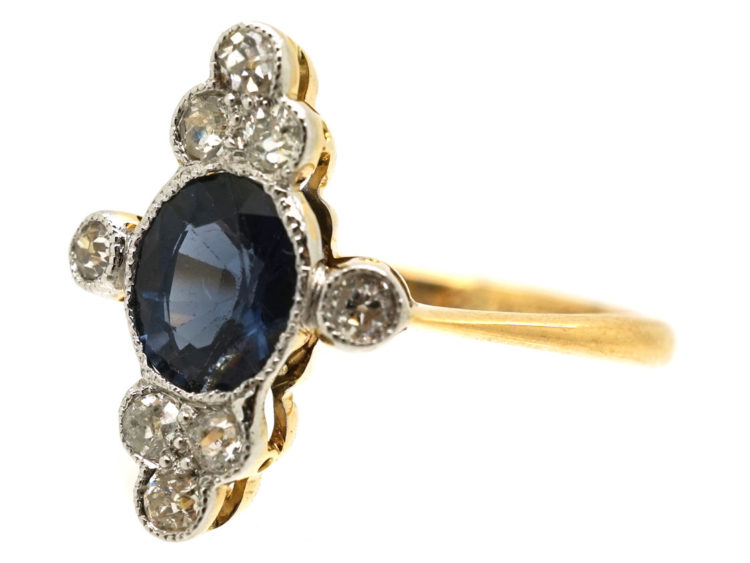 Art Deco 18ct Gold & Platinum, Diamond & Sapphire Ring