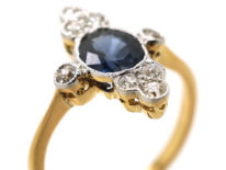 Art Deco 18ct Gold & Platinum, Diamond & Sapphire Ring